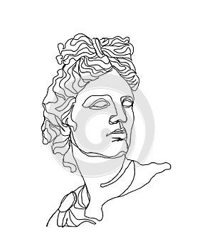 One line drawing skech. Apollo sculpture.Modern single line art, aesthetic contour. Perfect for home decor such as posters photo